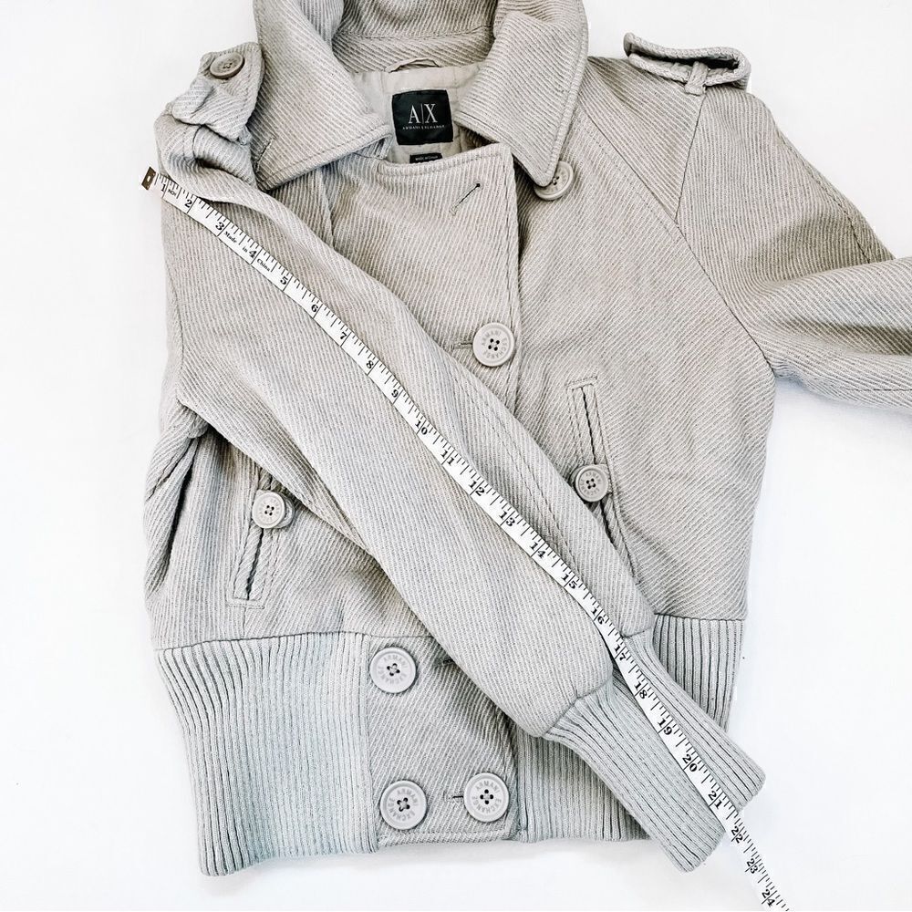 Armani Exchange Gray Beige Wool Blend Double Breasted Collar Bomber Jacket Sz S - Picture 8 of 8